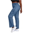 thumbnail image 5 of Straight Jeans for Women Fashion Casual Elastic Waist Pants Imitation Denim Pants with Pockets, 5 of 8