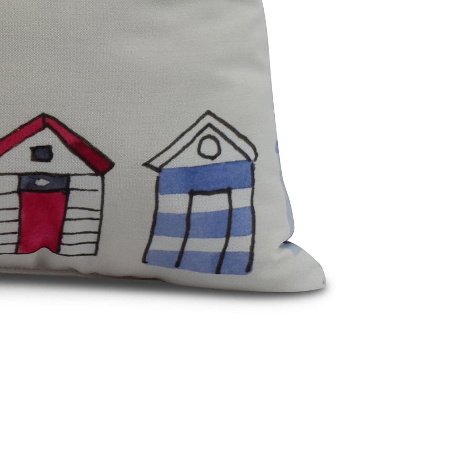 Simply Daisy, 16" x 16" Beach Huts, Geometric Print Outdoor Pillow, Ivory