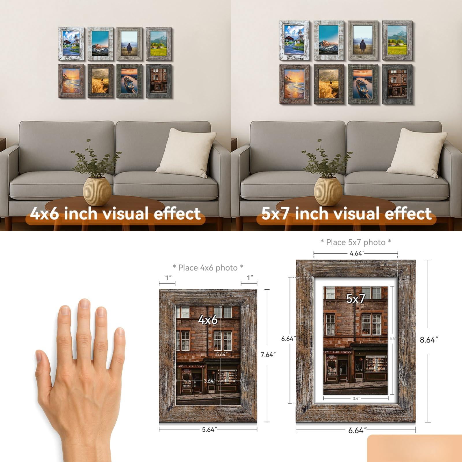 Picture Frames Multicolor 4X6, Set of 8 for Tabletop or Wall Hanging
