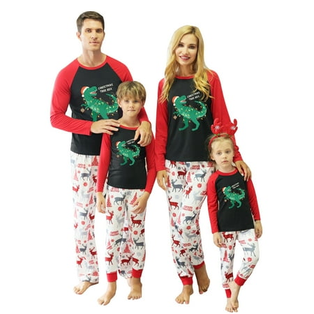 

Ma&Baby Family Matching Christmas Pajamas Set Holiday Dinosaur Sleepwear Xmas PJS Set for Couples and Kids