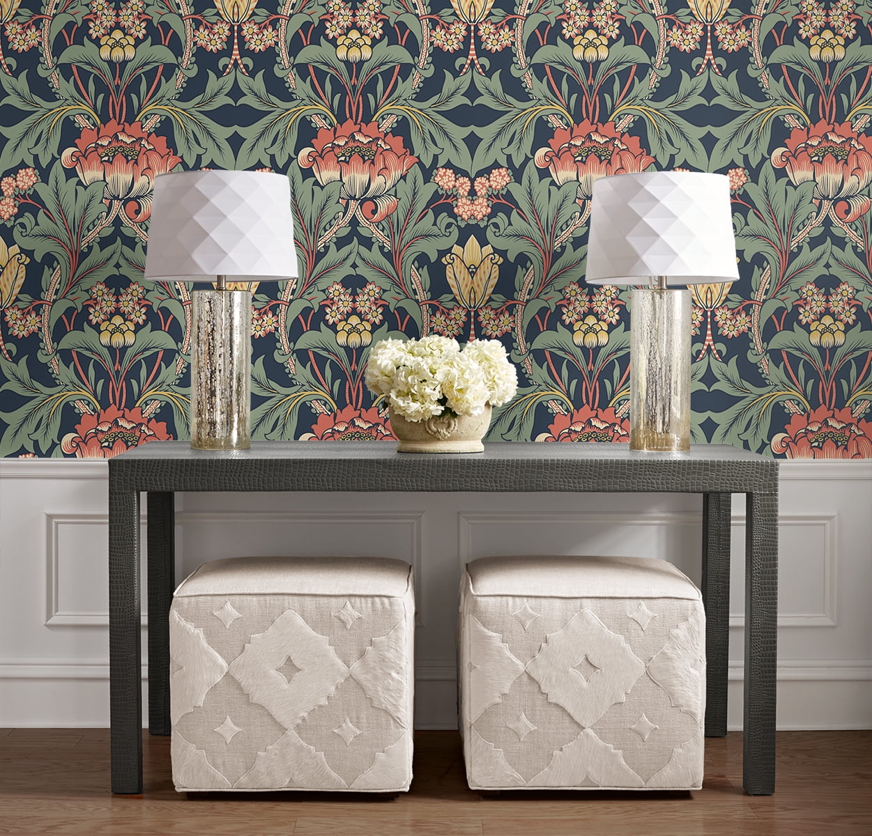 Seabrook Designs Denim Blue & Auburn Primrose Garden Floral Prepasted Wallpaper - 20.9 in. W x 33 ft. Roll