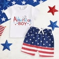 thumbnail image 2 of Toddler Baby 4th of July Outfits 6 12 18 24 Months 2T 3T Letter Print Round Neck Short Sleeve T-Shirts Tops Stars Print Shorts 2Pcs Clothes Set Kaprioy Boys Suit, 2 of 8