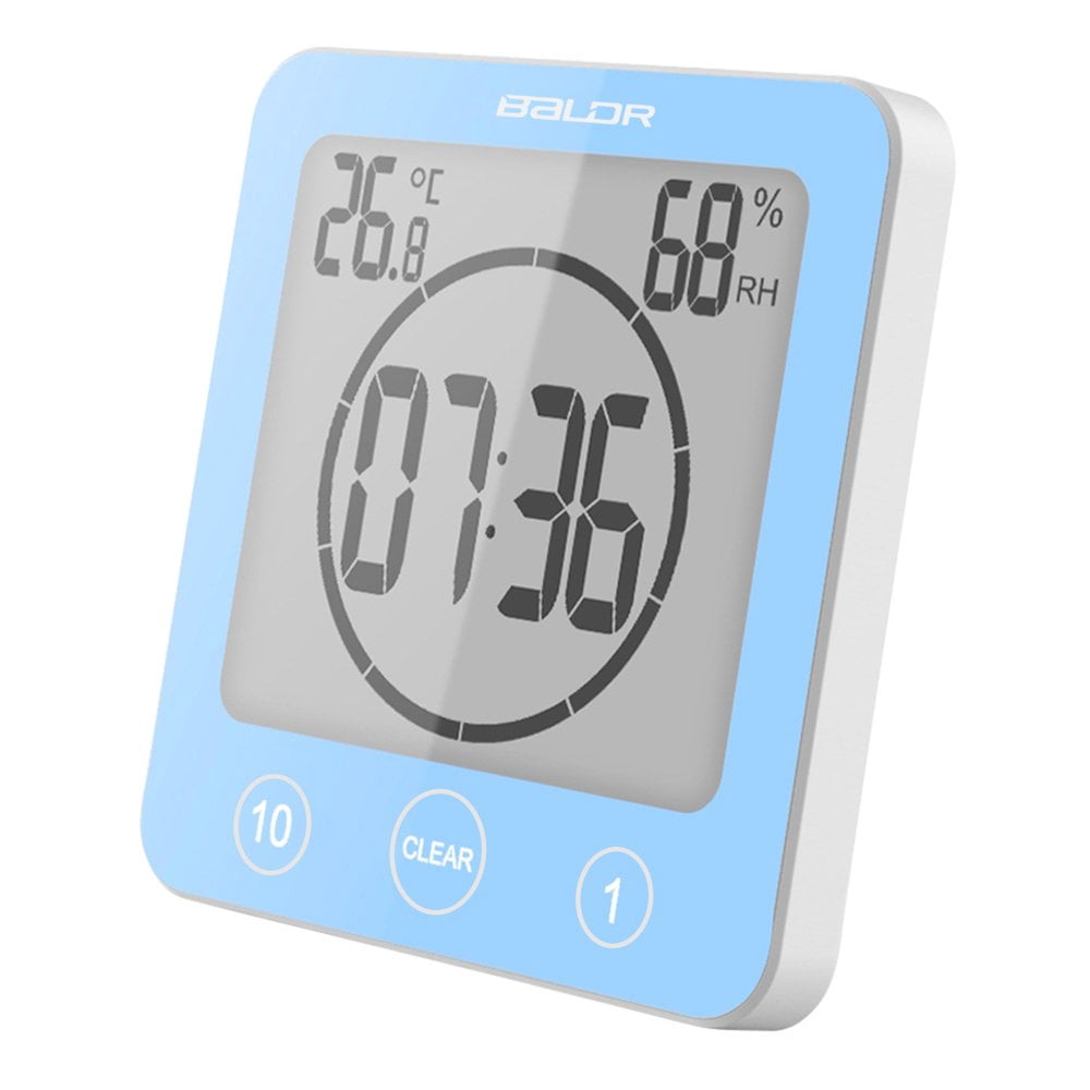 Horloge Salle De Bain Étanche Avec Minuteur Douche, Hygromètre, Thermomètre - Tactile, Compte à Rebours, Alarme - Blanc