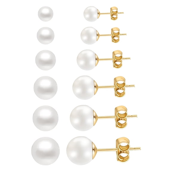 DESIGNICE Earring Sets,Titanium Steel Pearl Earring Sets for Women,3mm/4mm/5mm/6mm/7mm/8mm Stud Earrings for Women Cute Earrings,6Pcs,Gold