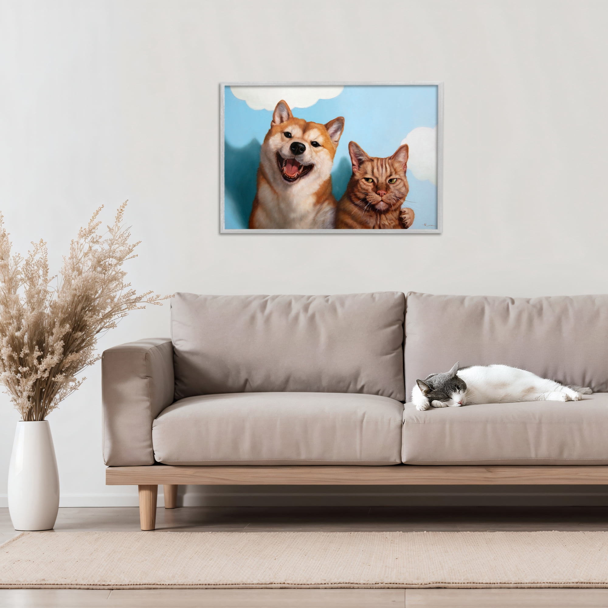 Stupell Industries Adopted Brother Dog & Cat Gray Framed Giclee Art, design by Lucia Heffernan