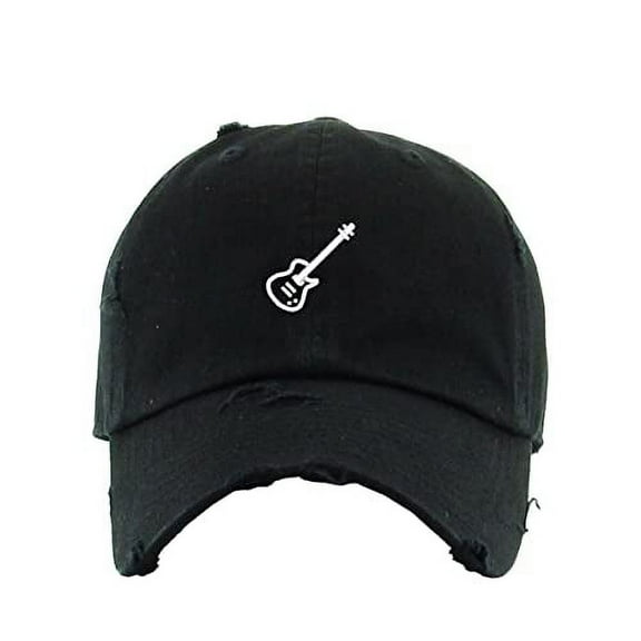Electric Guitar Vintage Baseball Cap Embroidered Cotton Adjustable Distressed Dad Hat Black