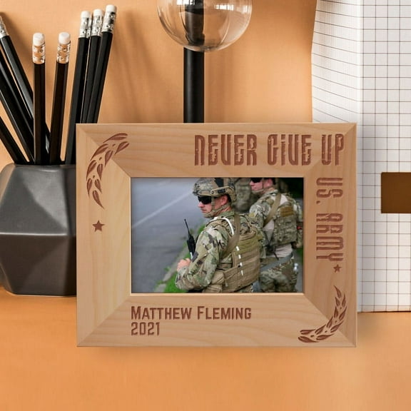 Never Give Up Personalized Wooden Frame-5" x 3 1/2" Brown Horizontal