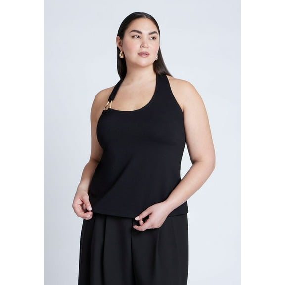 ELOQUII Women's Plus Size Asym Halter With Hardware Detail