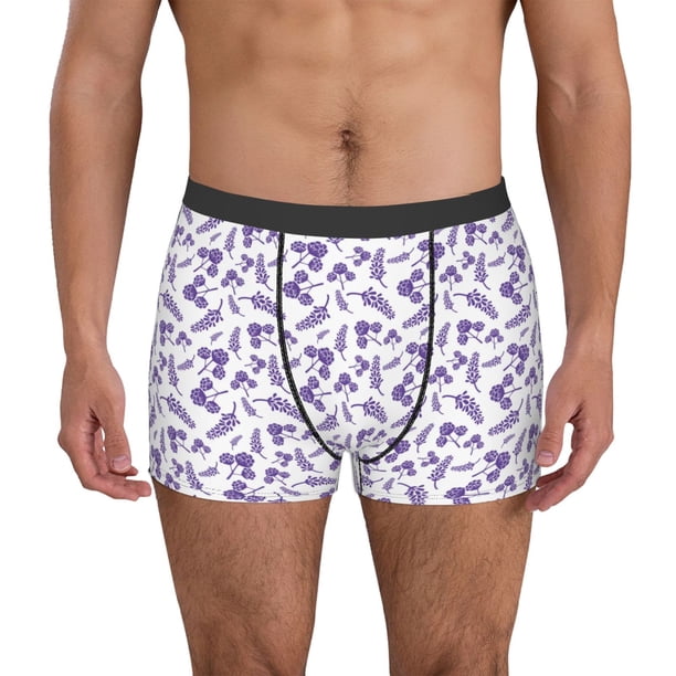 Balery Lavender Flowers Calzoncillos bóxer para hombre, ropa interior de algodón suave y transpirable con cinturilla de nailon-Medium