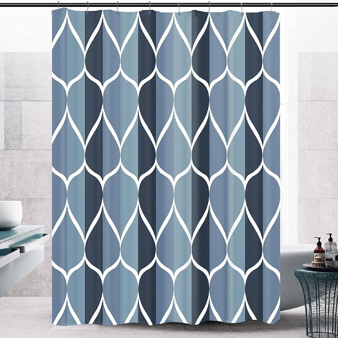 Aegean Blue Fabric Bath Shower Curtain W 54 x H 72,Waterproof Design