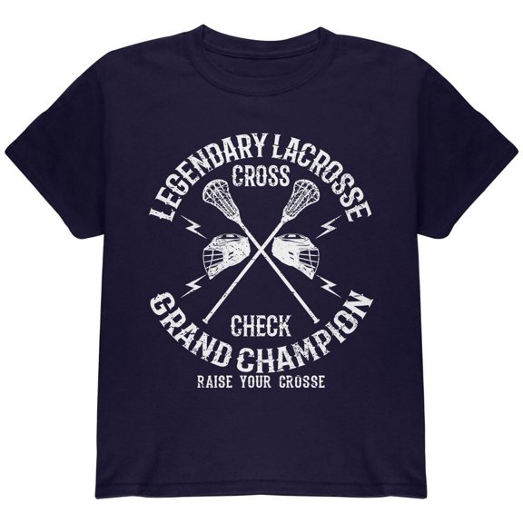 Lacrosse Cross Check Champion Youth T Shirt Navy YSM