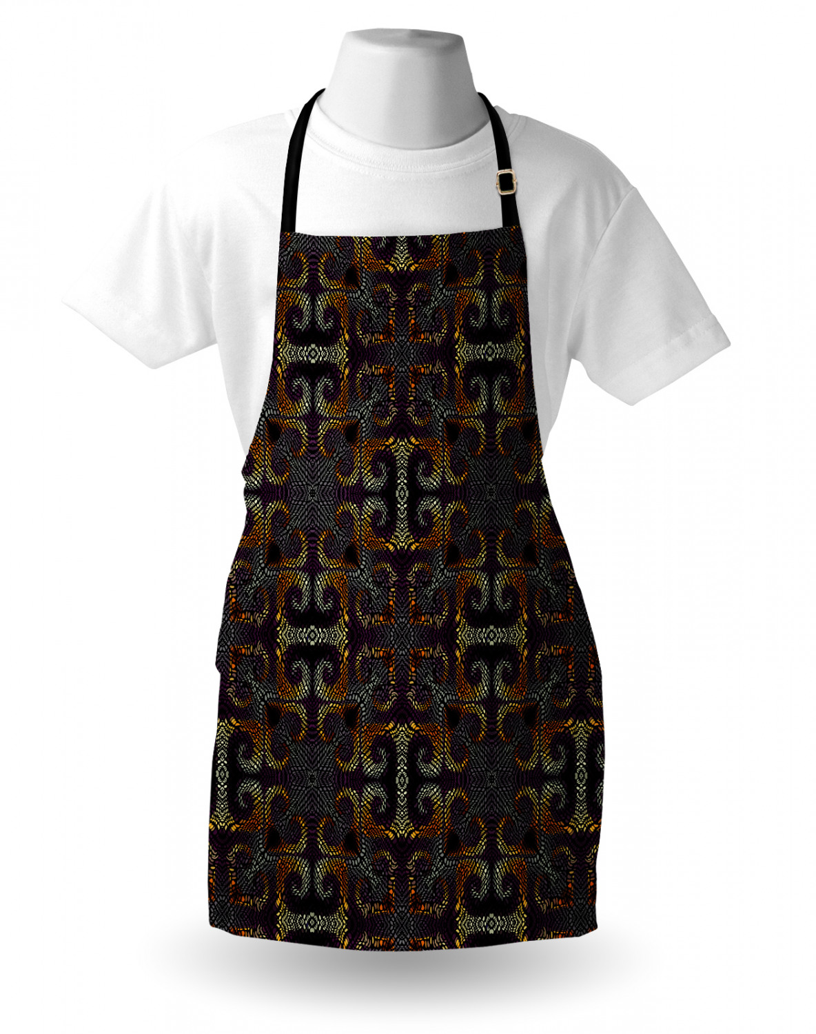 Abstract Apron, Irregular Curved and Mosaic Inspired Motifs Continuing Ornamental Elements, Unisex Kitchen Bib with Adjustable Neck for Cooking Gardening, Adult Size, Multicolor, by Ambesonne - image 4 of 4