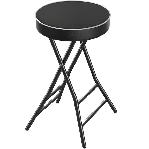 RTVR 26 inch Round Collapsible Folding Stool with 400lbs Capacity, Padded PU Leather Seat, Black