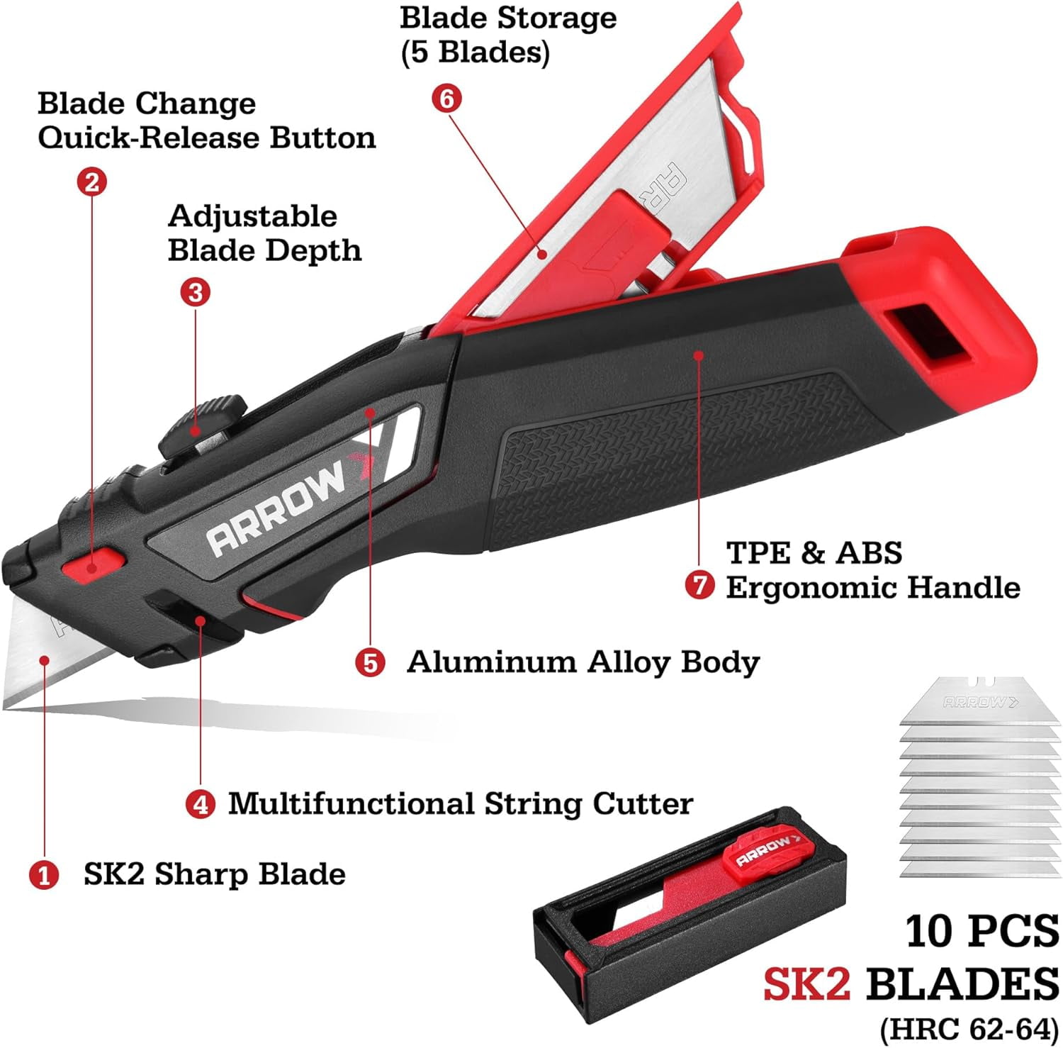 Retractable Utility Knife, Quick-Change Box Cutter with Blade Storage Design, Twine Cutter, Heavy Duty Aluminum Razor Knife with TPE Comfortable Handle, 15 Extra Blades Included