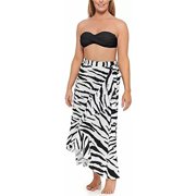 DOTTI Womens White Zebra Print Tie Waist Sarong Ruffled Spell Bound Swimsuit Cover Up ONE SIZE