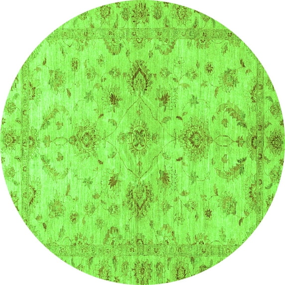 Ahgly Company Indoor Round Oriental Green Traditional Area Rugs, 7' Round