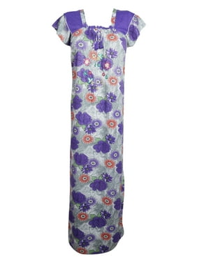 Mogul Women Maxi Purple Dress Floral Print Maternity Loose Caftan Housedress Nightwear Nightgown Kaftan Dresses M