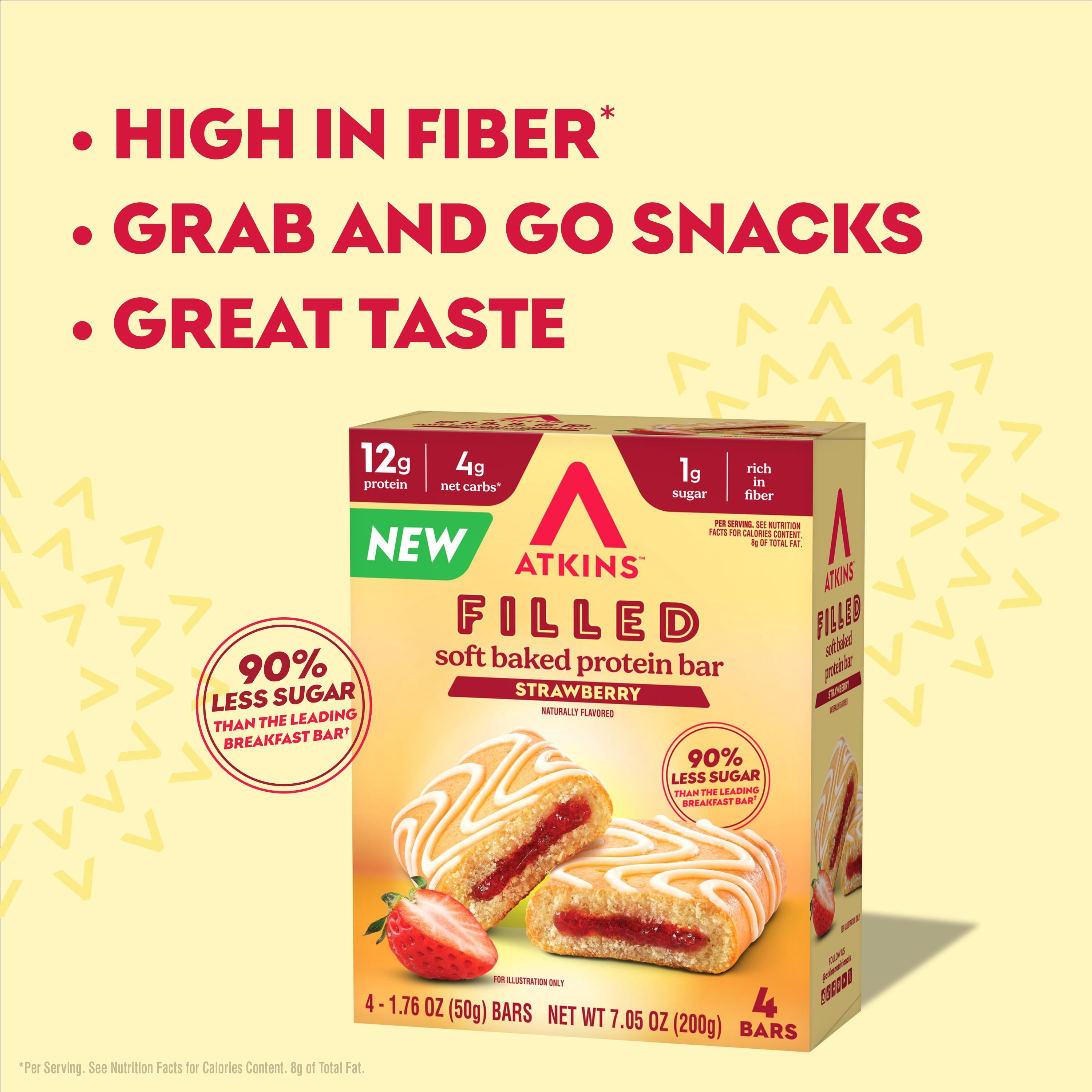 Atkins High Protein Bar, Filled Bars, Strawberry Flavor, 4 Count