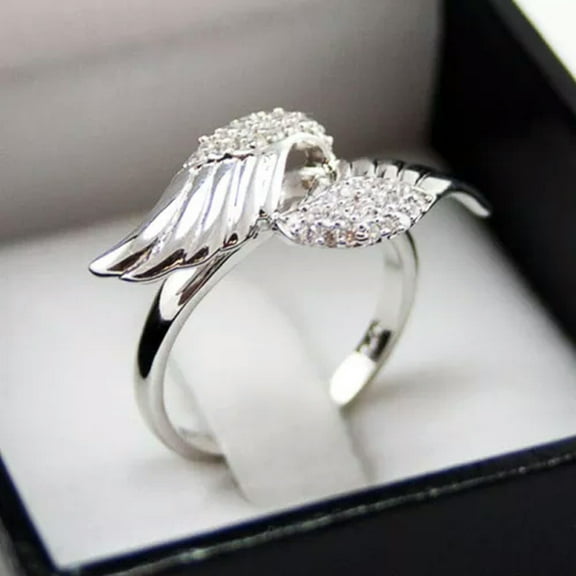 EOEMY 925 Sterling Silver Crystal Wing Shape Ring Womens Simple Jewelry Size 6-10-8
