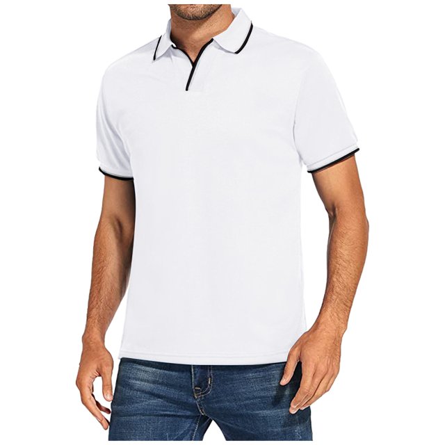 Men's Golf Shirt Casual Sports V Neck Ribbed Collar Short Sleeve Fashion Casual Solid Color Plain Spring & Summer Regular Fit M