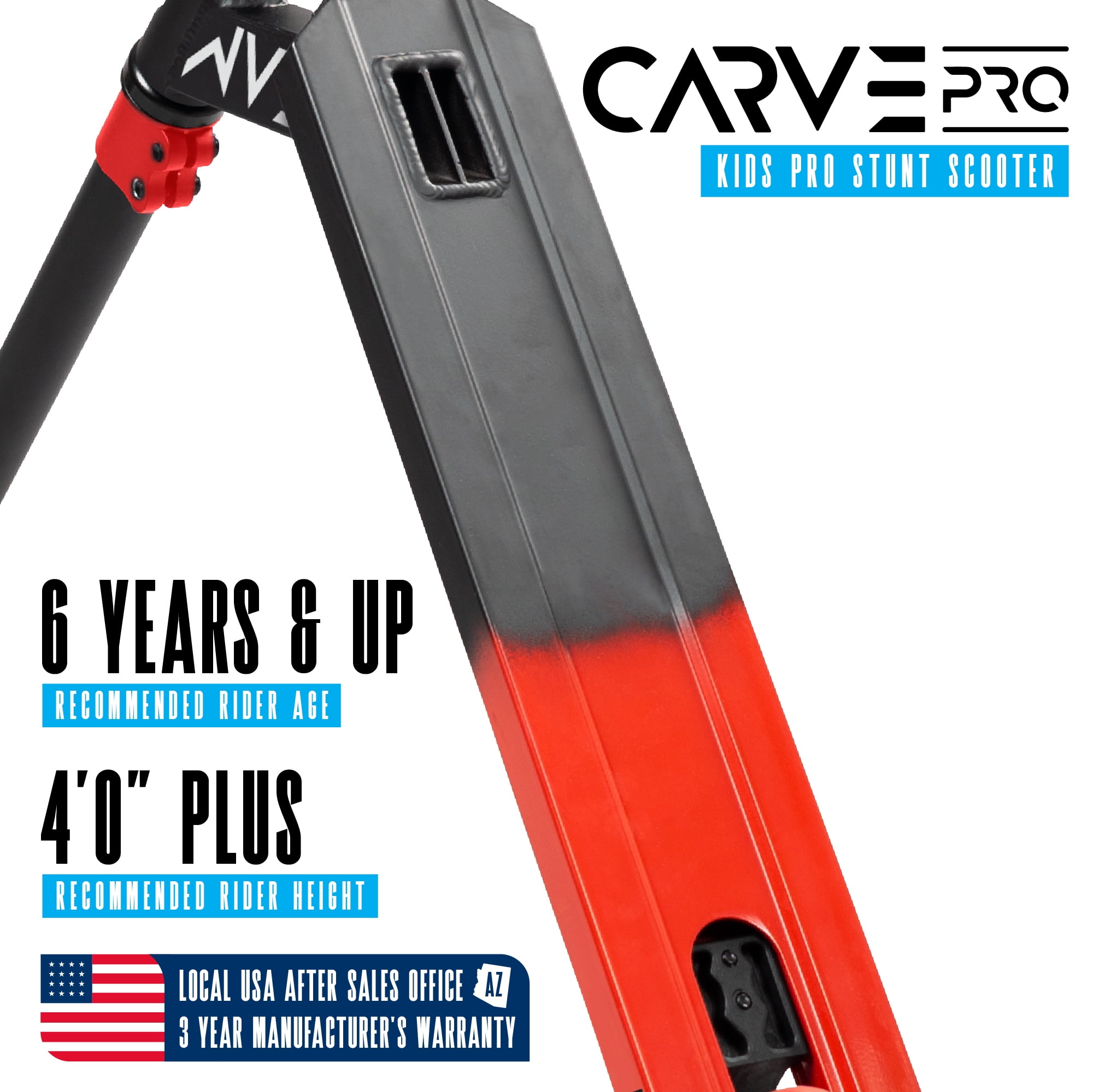 Madd Gear Red Carve Pro Freestyle Stunt Scooter - Strong Lightweight Aluminum Deck for Beginner 6 Years and Up