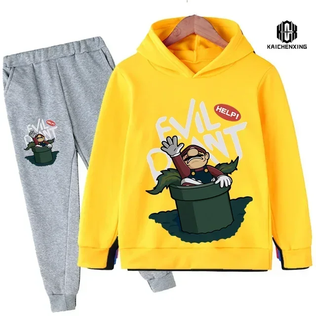 Ropa de Super Mario para niños, sudadera informal, chándal para niños, traje deportivo para niños, Sudadera con capucha y pantalones, traje de 2 piezas