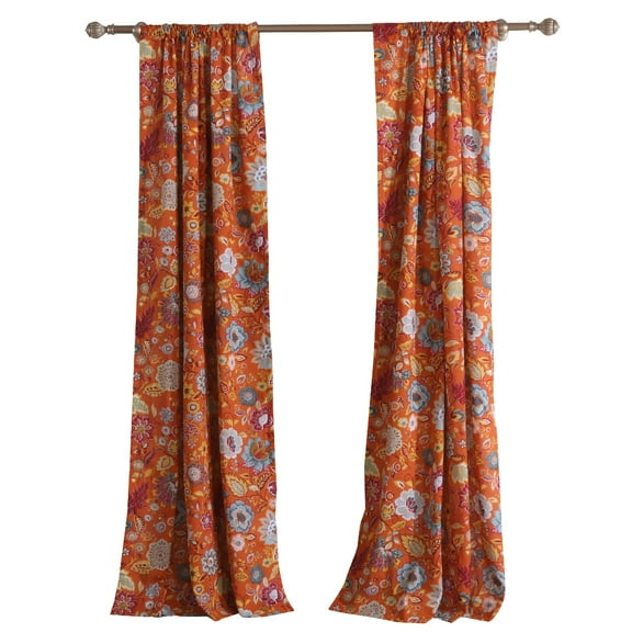 Global Trends Amanda Floral Curtain Panels, Set of 2, 63-inch L, Spice