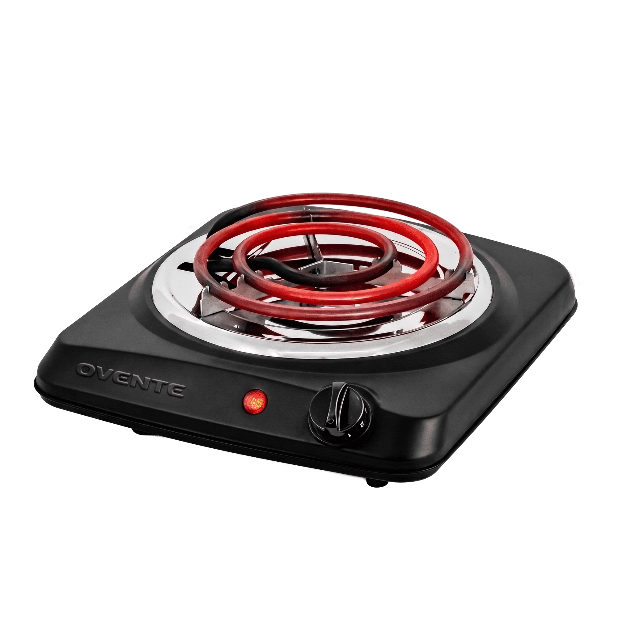 OVENTE Electric Hot Plate, 1000W Single Burner, 6-Inch Coil, Black BGC101B | Portable Countertop Cooktop, Metal Housing, 5-Level Temperature Control, Indicator Light, Easy-to-Clean, Compact