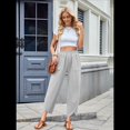 thumbnail image 4 of Pantalones Anchos y Holgados para Mujer, Estilo Palazzo, Informales, con Cintura Elástica y Bolsillos, Color Gris , Talla XL, 4 of 7