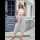 thumbnail image 4 of Pantalones Anchos y Holgados para Mujer, Estilo Palazzo Harén, Informales, con Cintura Elástica y Bolsillos, Color Gris Talla M, 4 of 7