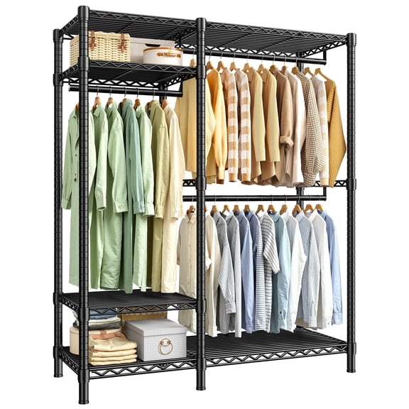 Heavy Duty Clothes Rack Load 780lbs ,Metal Clothing Storage and Organizer Wardrobe System for Bedroom and Cloakroom,Black
