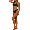 thumbnail image 4 of Women's 2 Piece Ribbed Bikini Sets, Adjustable Spaghetti Straps Sports Swimwear Bathing Suits Black S, 4 of 5