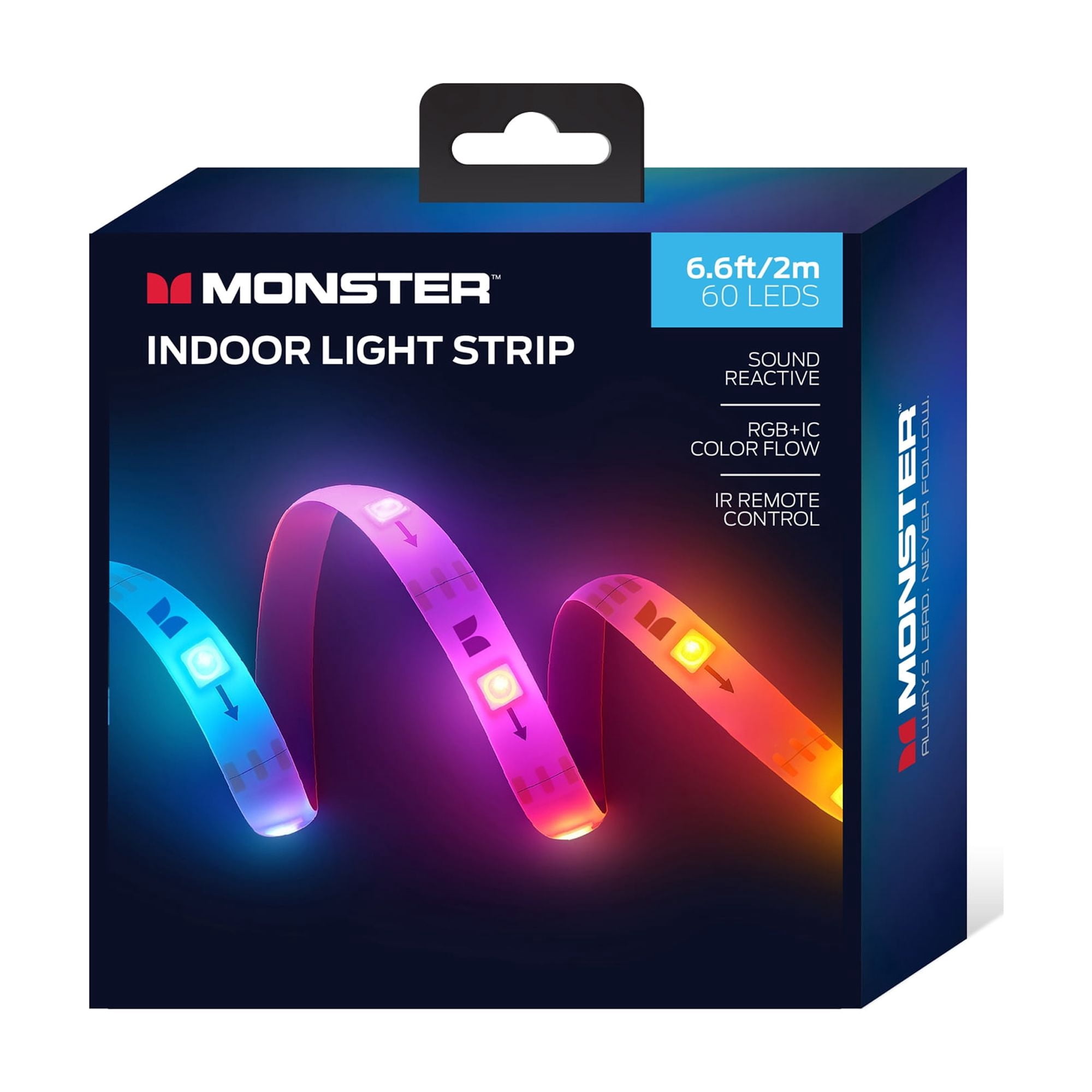 Monster 6.6ft Indoor LED Strip Lights, Multicolor Flow LED Lights for Bedroom & TV, Sound Reactive, USB Powered with Remote