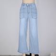 thumbnail image 5 of Cutuoiiu Women's Casual Plus Size High Waist Loose Wide Leg Cropped Denim Jeans with Patch Pockets Gifts, 5 of 6