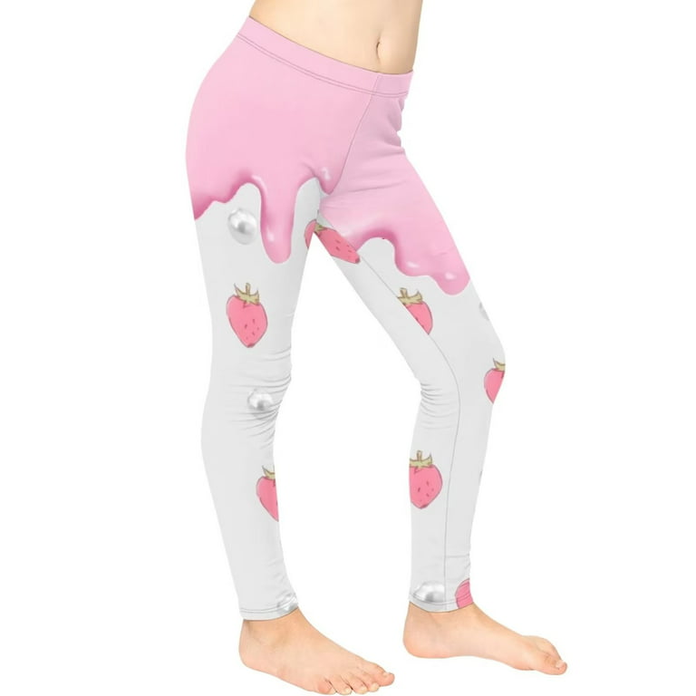 FKELYI Strawberry Cream Kids Leggings Cute Size 8-9 Years Quick
