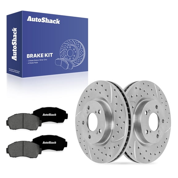 AutoShack Front Drilled & Slotted Brake Rotors Premium Ceramic Brake Pads | Replacement for 2011-2014 Honda Odyssey 3.5L V6 FWD | Silver Zinc Coated | 6-PC Brake Kit | SilverShield Pro