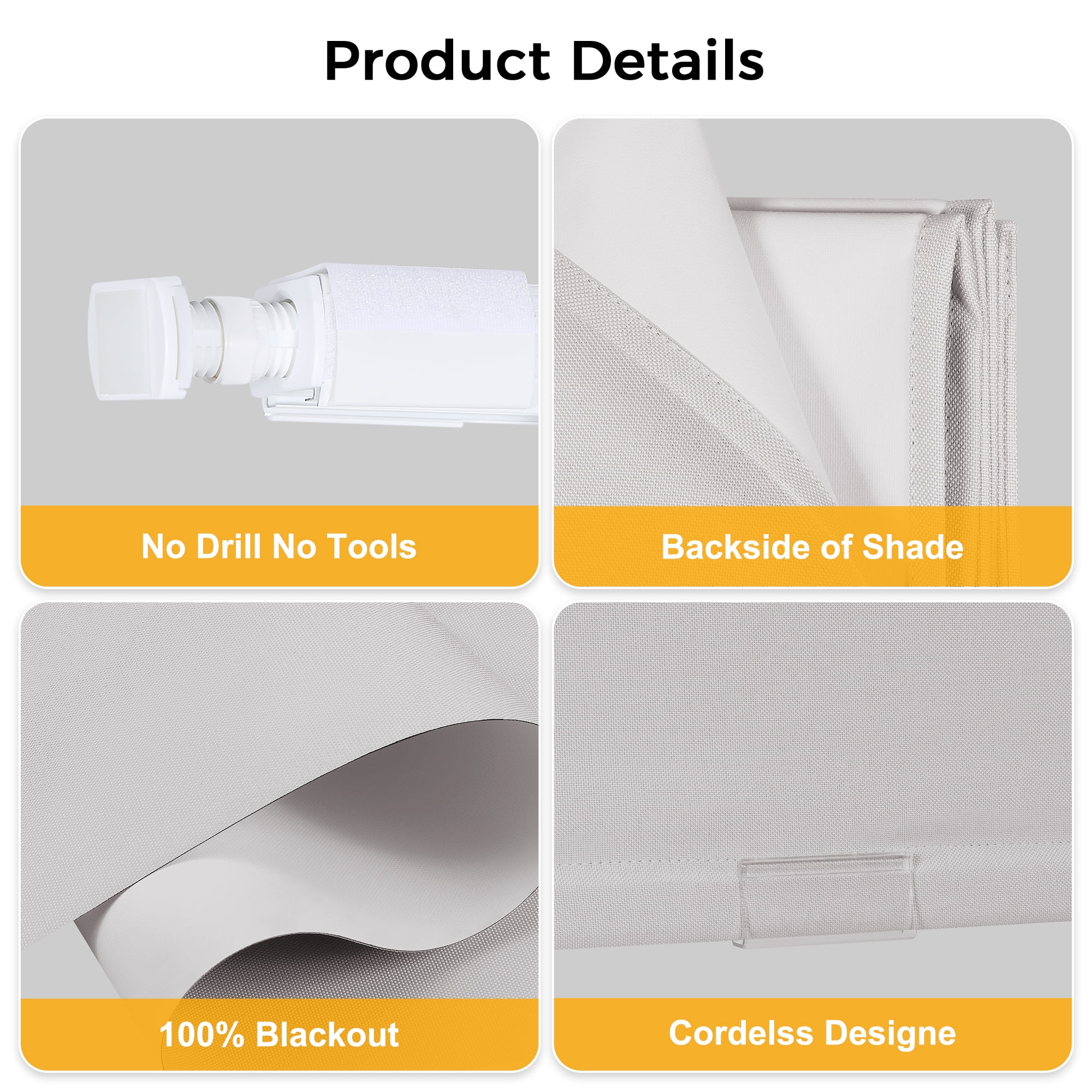 No Drill No Tools Cordless Roman Shades for Window,Room Darkening Easy Install Linen Fabric Blackout Roll Up Roman Blinds Window Blinds Inside Mount 23" W x 64" H Grayish White