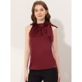 thumbnail image 2 of Allegra K Blusa elegante de satén sin mangas con lazo y cuello de pajarita para mujer borgo?a L, 2 of 5