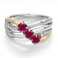 thumbnail image 3 of Gem Stone King 925 Silver and 10K Yellow Gold Red Created Ruby and Lab Grown Diamond Engagement Ring for Women | 0.90 Cttw | Round 4MM | July Birthstone | Size 8, 3 of 6