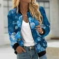 thumbnail image 6 of Womens Full Zip Bomber Jackets with Pockets Floral Print Long Sleeve Casual Fall Coat Outerwear Lightweight (2XL, Blue 01), 6 of 7