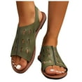 thumbnail image 2 of Xfvqtps Flat Sandals for Women Slingback Hook and Loop Strap Open Toe Hollow out Side Cutout Breathable Lightweight Non Slip Dressy Casual Summer Sandals Army Green, 2 of 4