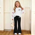thumbnail image 3 of Auroural Girls Bow Sweatshirt Crewneck Long Sleeve Pullover Top Girl's Bowknot Print Top Long Pants Two-Piece Set Kids Fall, Winter, Cute, Casual, Big Girls, Drop Shoulder, School 5-15 Years, 3 of 9