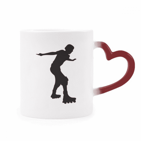 

Black Roller Skating Sport Outline Heat Sensitive Mug Red Color Changing Stoneware Cup