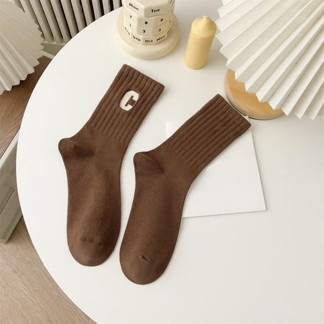 Ladies Combed Cotton Embroidered Letter Big C College Style Sports Socks Socks