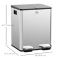 thumbnail image 3 of HOMCOM Dual Trash Can, 2 x 20 Liter Garbage Can with Soft Close Lid, Silver, 3 of 10