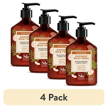 (4 pack) Soapbox, Moisturizing Liquid Hand Soap, Skin-Softening Coconut Milk & Shea, 8oz