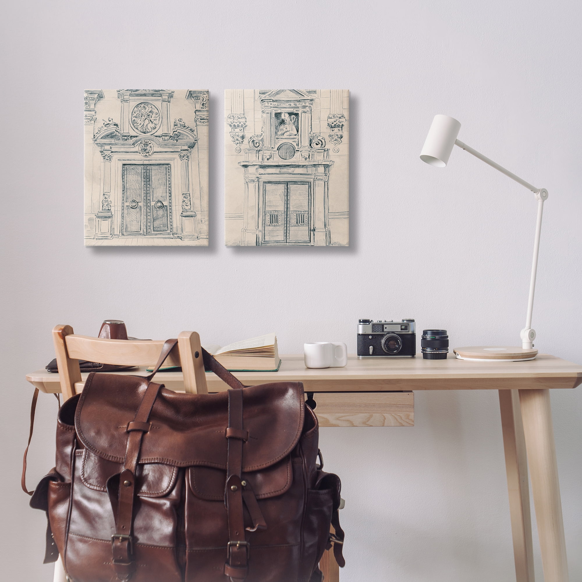 Stupell Industries Pencil Sketch Ornate Door Buildings & Architecture Drawing Wrapped Canvas Art Print Wall Art, 16 x 20, Set of 2