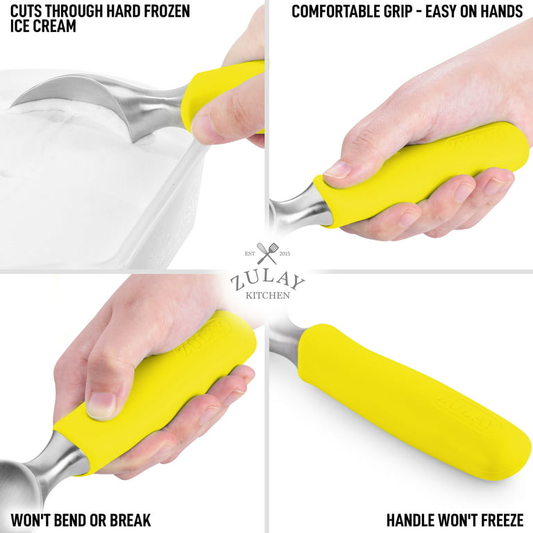 Zulay Kitchen Stainless Steel Ice Cream Scoop with Rubber Grip - Yellow