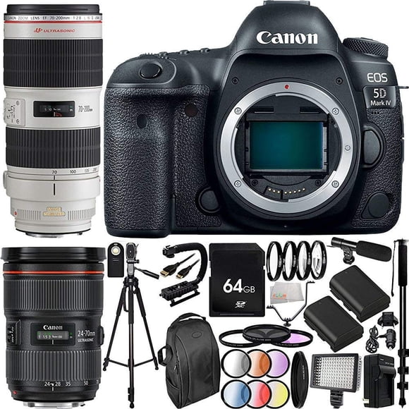 Canon EOS 5D Mark IV DSLR Camera with EF 24-70mm f/2.8L II USM Lens & EF 70-200mm f/2.8L IS II USM Lens (International Version, No Warranty) 30PC Accessory Kit - Includes 64GB Memory Card + 2 Replacem