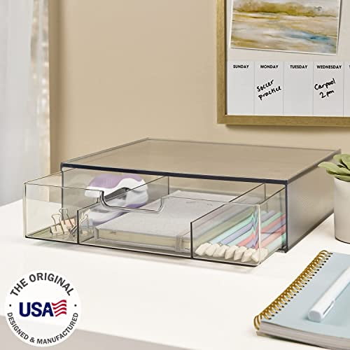 STORi STAX Plastic Stackable Organizer Drawer in Classic Grey | 12.5-inches  Wide | Organize Office Desk Accessories and Sort Letter-Size Paper | Made